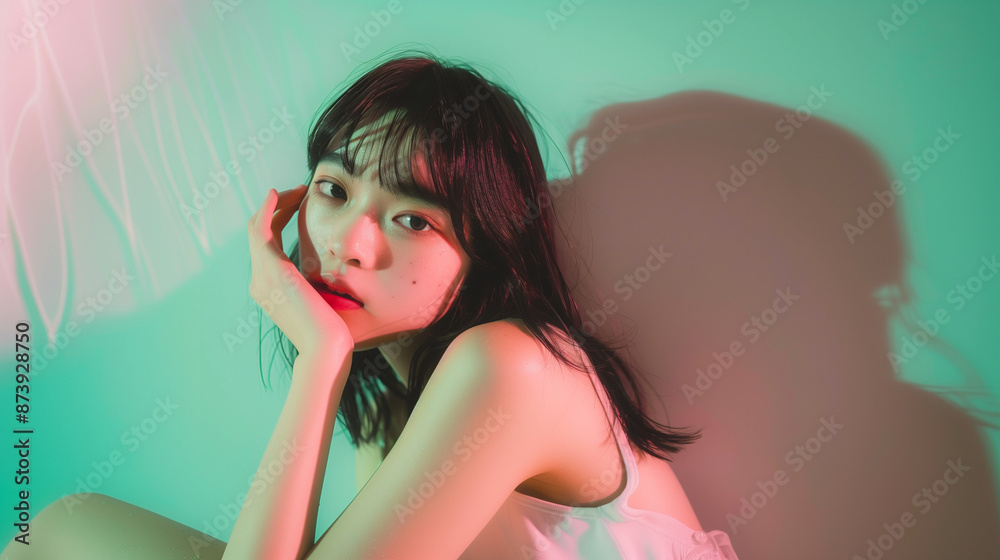 美容広告風の透明感のあるアジア人女性スタジオポートレート写真 美容広告風の透明感のあるアジア人女性スタジオポートレート写真