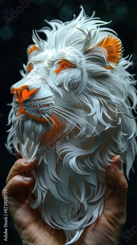 Intricate paper cut of a majestic lion.