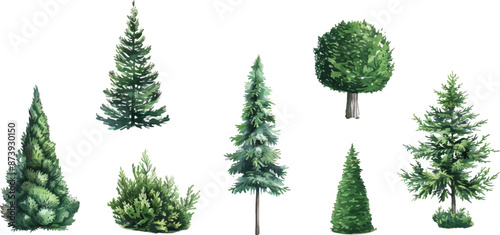 Set of decorative pine trees in Chinese style