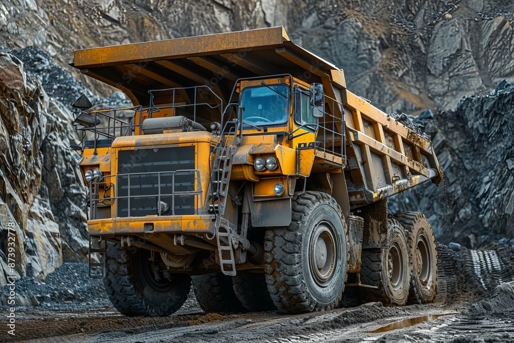 Heavyduty mining truck loaded with rocks on a rugged quarry road Heavyduty mining truck loaded with rocks on a rugged quarry road