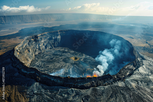 Aerial view of the Halemaumau crater in Hawaii Volcanoes National Park on Hawaii's Big Island. photo