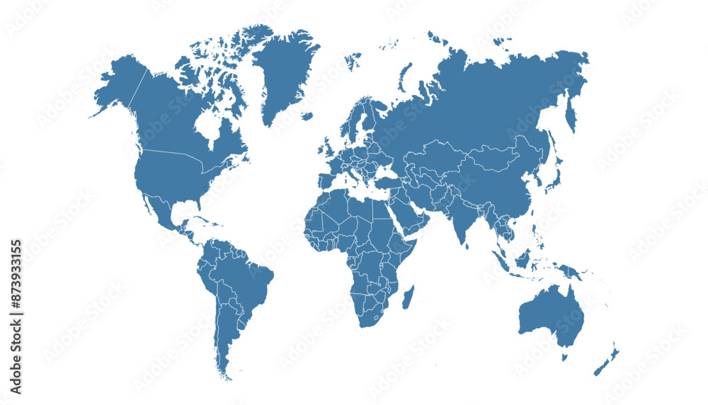 World map. Blue modern vector map. Silhouette map. World map. Blue modern vector map. Silhouette map.