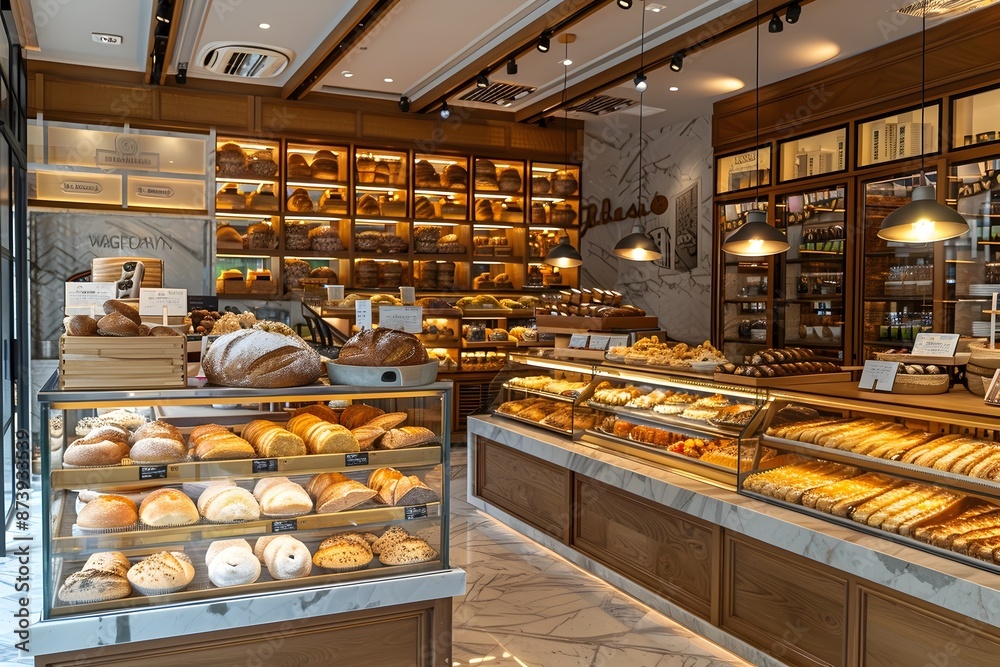 Inviting Bakery Shop with Tempting Display of Freshly Baked Goods Inviting Bakery Shop with Tempting Display of Freshly Baked Goods
