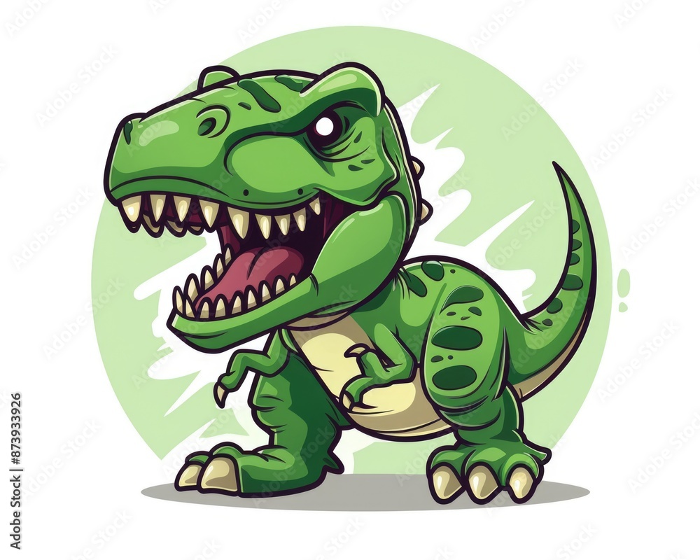 T Rex Cartoon. Predatory Dinosaur Character in Green, Snarling on a Cretaceous Background - 2D Chibi Illustration T Rex Cartoon. Predatory Dinosaur Character in Green, Snarling on a Cretaceous Background - 2D Chibi Illustration