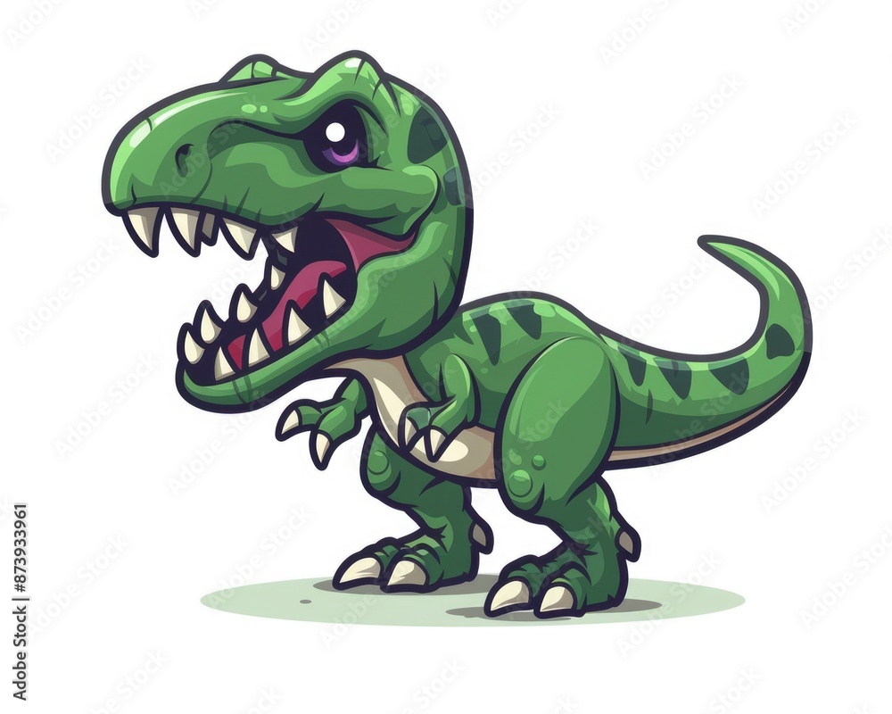 T Rex Cartoon. Predatory Snarling Dinosaur in Green 2D Chibi Illustration T Rex Cartoon. Predatory Snarling Dinosaur in Green 2D Chibi Illustration