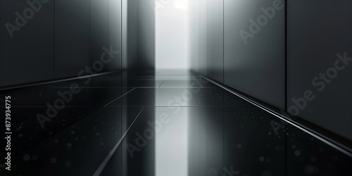 Minimalistic Background, Dark Glass Hallway with Reflective Surfaces 