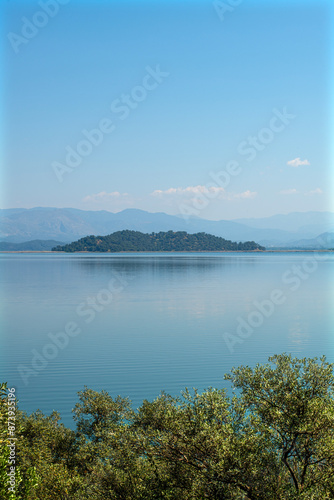 Bay views from green forests. View from the forest to the sea. Magnificent views from the forest to the sea. Magnificent bays of Muğla.