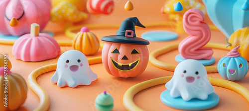 Playful Halloween Shapes on Pastel Orange Background © Agnieszka