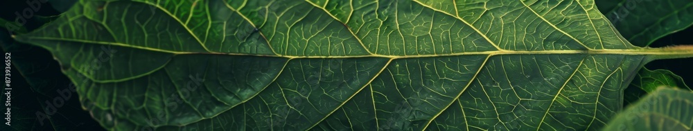 Obraz premium High-Resolution AI-Generated Background Featuring Close-Up Green Leaf Texture, Perfect for Botanical, Nature, Seasonal Change, and Handmade Concepts
