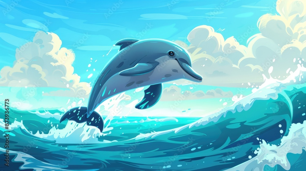 Obraz premium Exciting cartoon illustration showcasing a playful dolphin