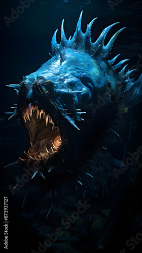 The Abyssal Hunter: An Intense Glimpse of an Anglerfish in Deep Water photo