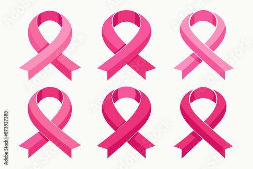 Pink ribbon icons set, Breast cancer awareness ribbons collection, Set of pink ribbons. 
