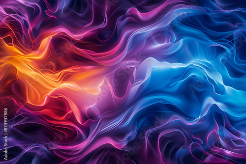 Abstract digital art of fluid shapes and vibrant colors representing the concept of flow, Dynamic, High contrast, Energetic and captivating design