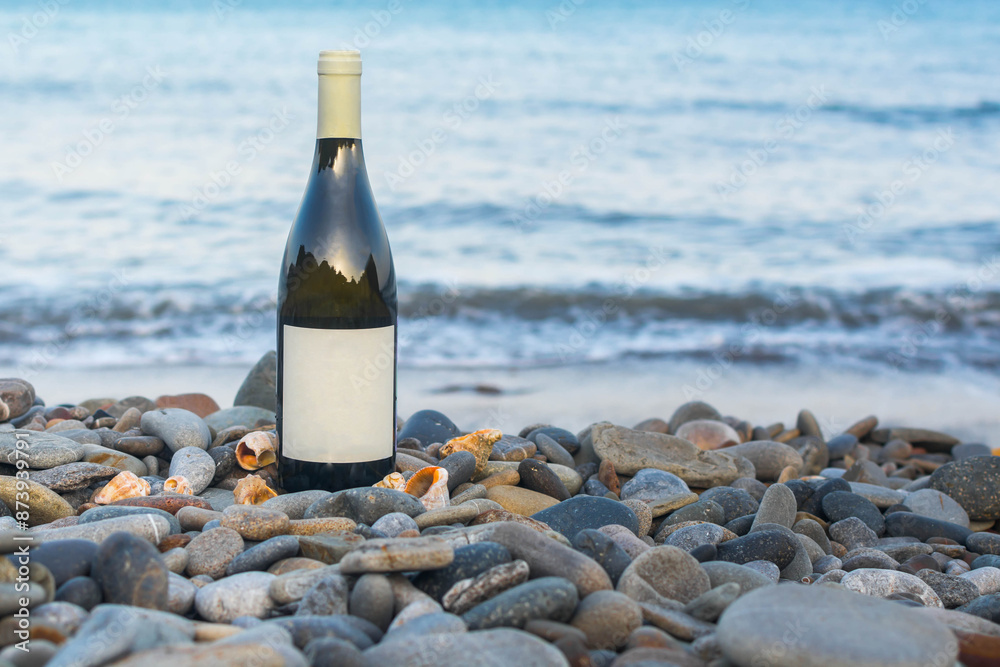 Bottle of wine by the sea