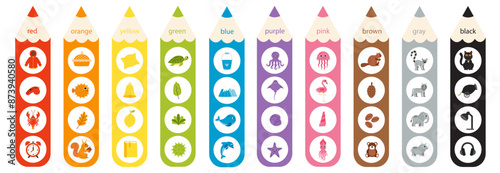 Learning basic colors for preschool kids. Colorful pencils.