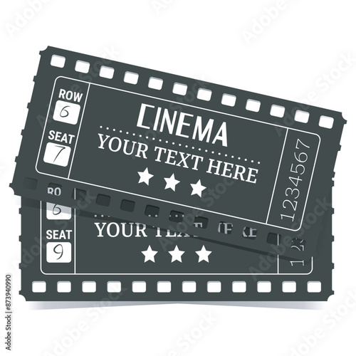 Two retro cinema tickets. Ticket in shape of film reel. Retro ticket template. Vector image, EPS10