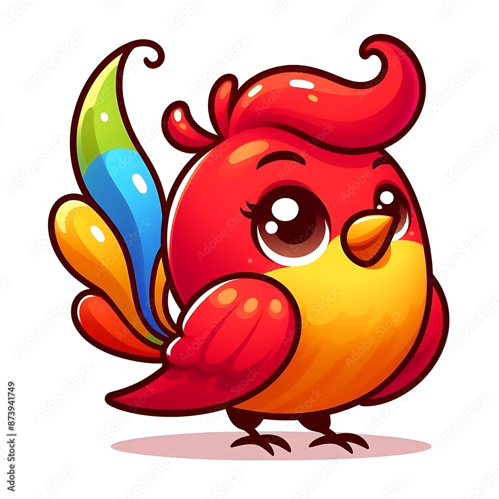 Vibrant Red Bird with a Yellow Crest and Multicolored Tail - Multi-Image and Mascot Design Vibrant Red Bird with a Yellow Crest and Multicolored Tail - Multi-Image and Mascot Design