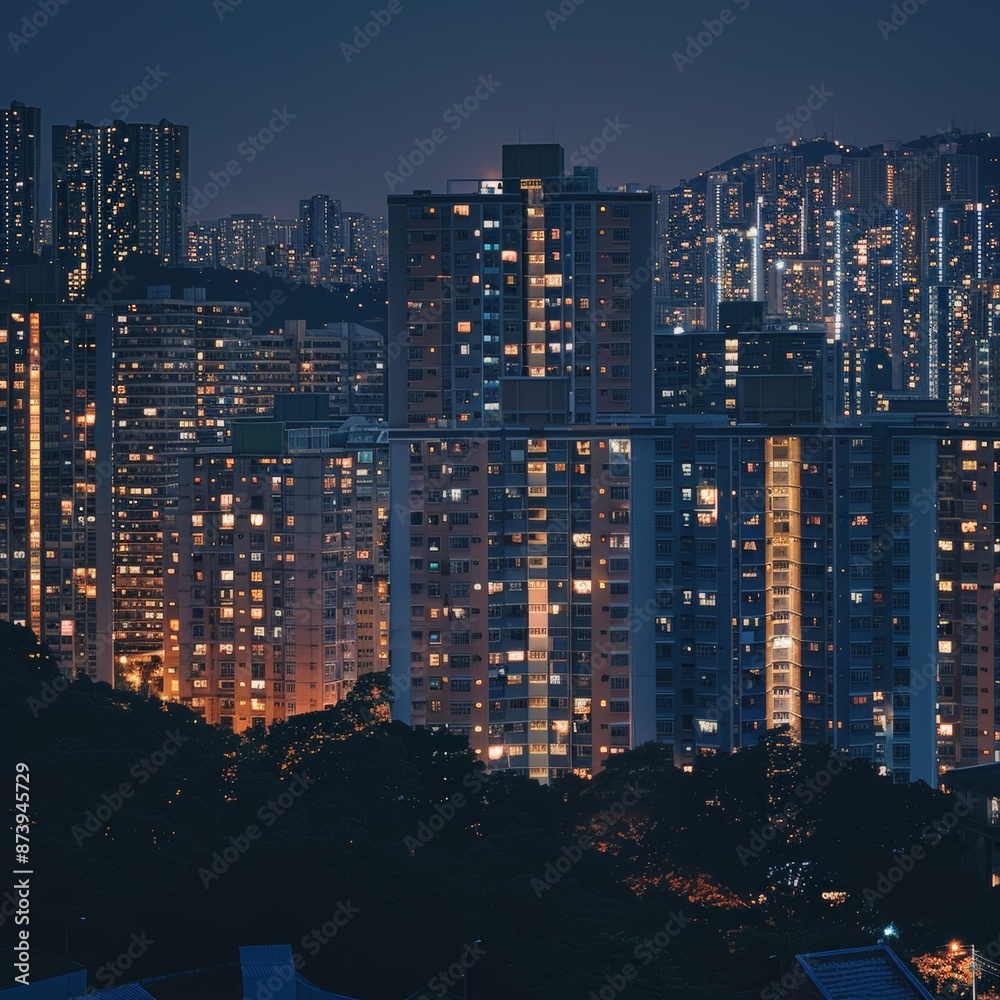Fototapeta premium Glowing Cityscape: Real Estate Website Background