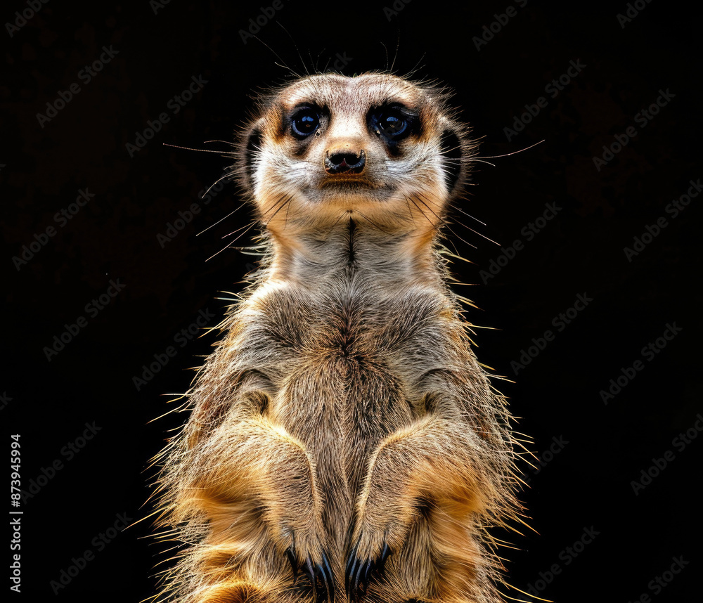 Fototapeta premium Meerkat standing on its hind legs, looking around curiously