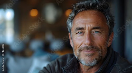 Handsome Middle-Aged Man with Striking Blue Eyes and Graying Beard