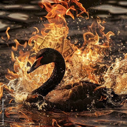 Intense Visual of a Flaming Black Swan
