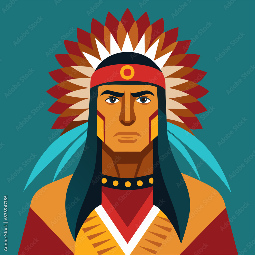 illustration of native american chief warrior