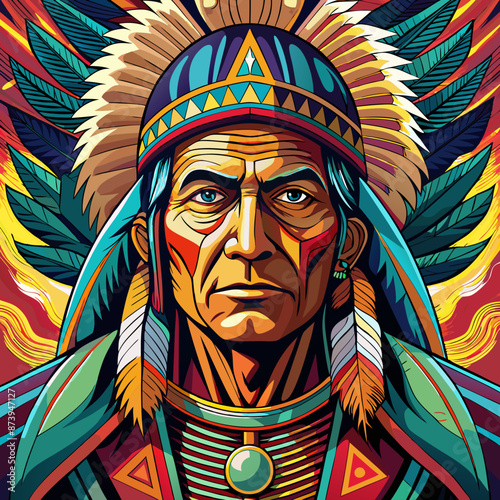 illustration of native american chief warrior