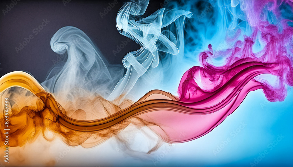 Gradient colored smoke flying on black background, night life of fantastic creature