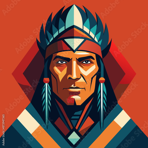 illustration of native american chief warrior