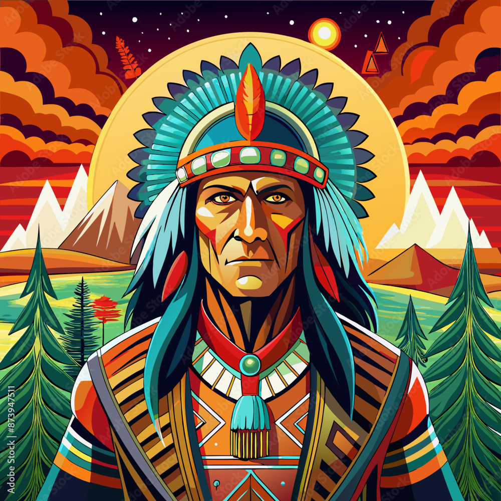 illustration of native american chief warrior