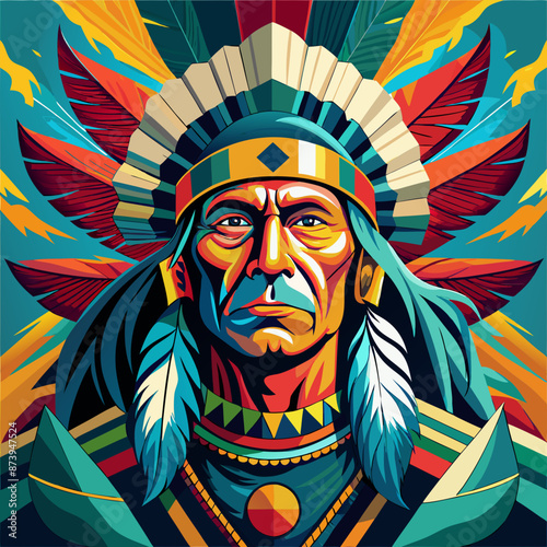 illustration of native american chief warrior
