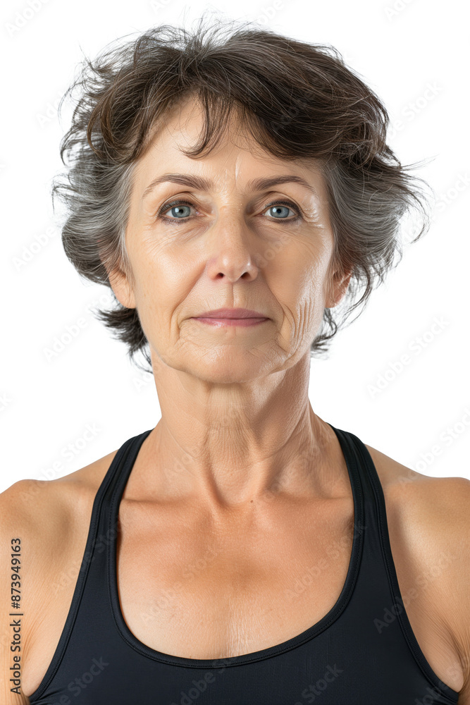 Mature Woman in Black Tank Top with Serious Expression Mature Woman in Black Tank Top with Serious Expression