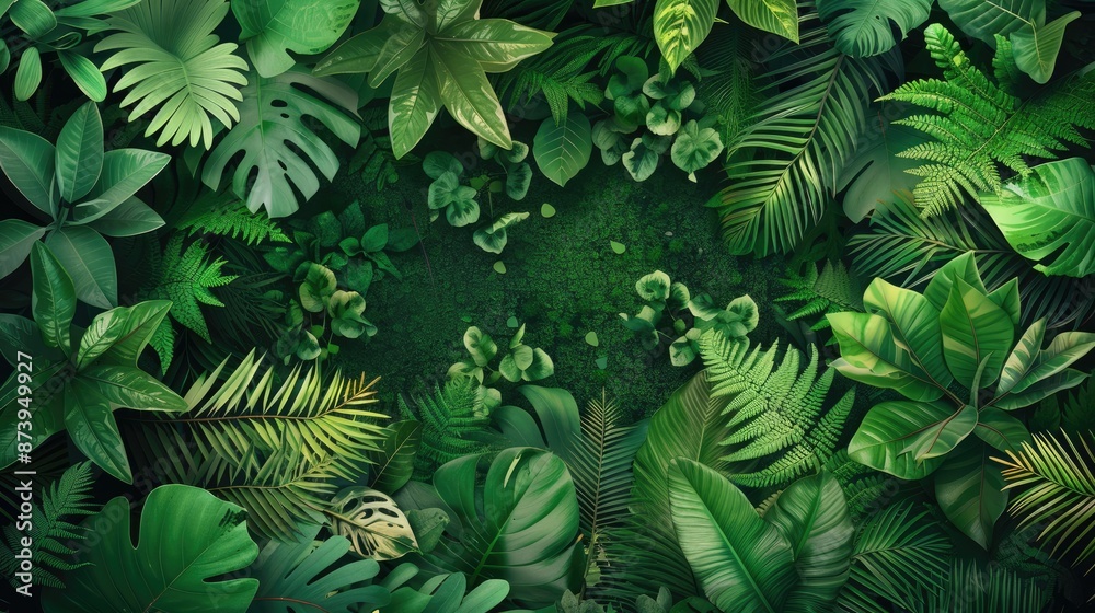 Fototapeta premium Lush emerald greenery forest foliage vector, perfect for creating vibrant natural backgrounds