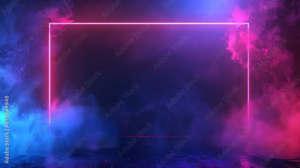Abstract modern minimal ultraviolet background red blue neon light glowing rectangular frame Abstract modern minimal ultraviolet background red blue neon light glowing rectangular frame