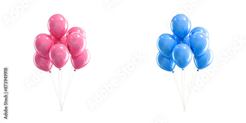 Isolated pink and blue balloon compositions on transparent background photo