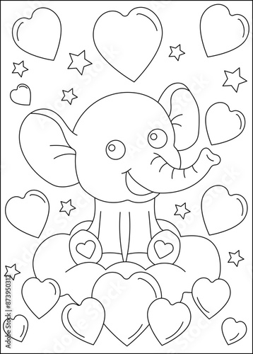 elephant love and affection theme coloring book page
