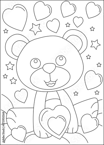 bear love and affection theme coloring book page