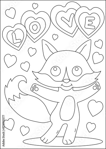 fox love and affection theme coloring book page