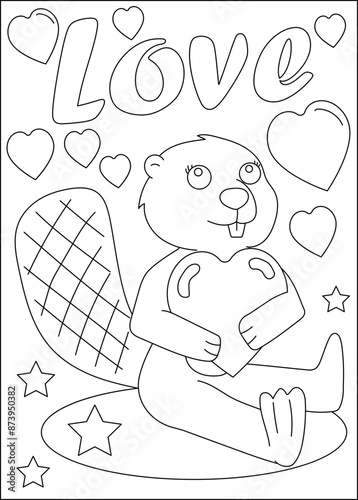 beaver love and affection theme coloring book page