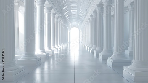 Abstract wide corridor perspective with columns empty interior background