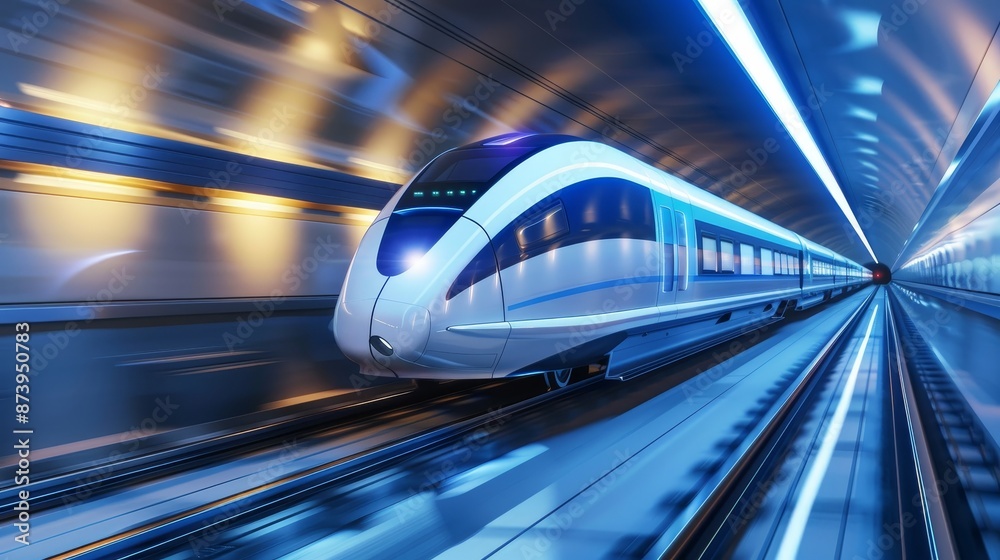 An inflated 3D rendering of a futuristic train, monorail, and corridor in a sci-fi tunnel. Concept for the future. An inflated 3D rendering of a futuristic train, monorail, and corridor in a sci-fi tunnel. Concept for the future.
