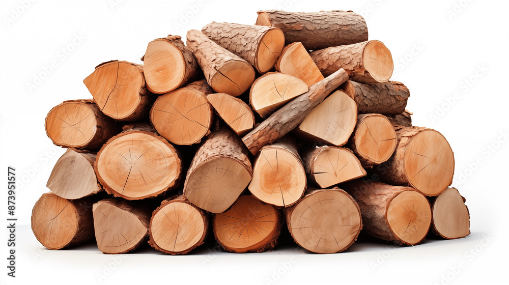 Pile of dry firewood isolated on white background in closeup rustic warmth natural heat concept. Pile of dry firewood isolated on white background in closeup rustic warmth natural heat concept.