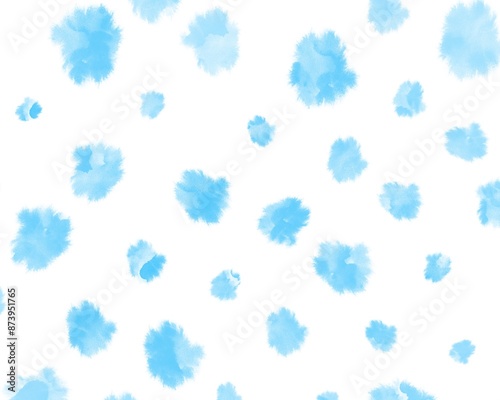 Watercolor drops of blue on white