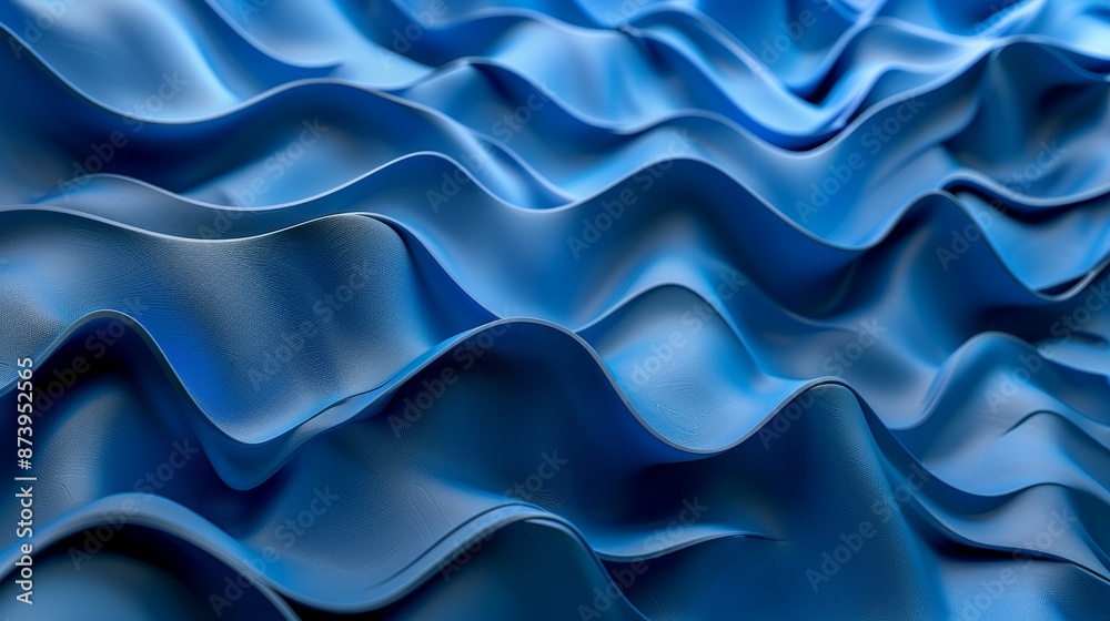 A 3D render of abstract fashion background with blue wavy ribbons, folded cloth macro shot A 3D render of abstract fashion background with blue wavy ribbons, folded cloth macro shot