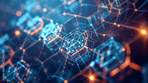 Blockchain technology abstract background. Secure and transparent transactions, decentralized finance (DeFi) platforms, digital asset management solutions