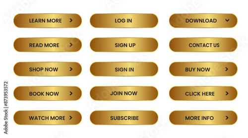 Web Buttons set. shining gold. Vector EPS 10