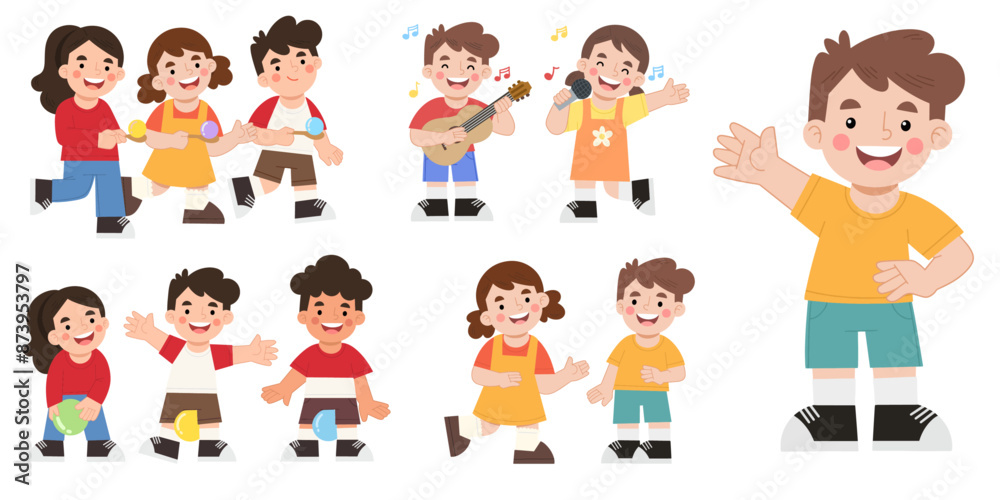 Happy children playing games illustration set vector Happy children playing games illustration set vector