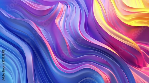 The background is made up of abstract liquid holographic wavy lines in 3D