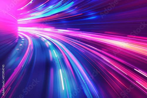 Blue and pink shades of radiant light rays create a dynamic sense of speed and movement