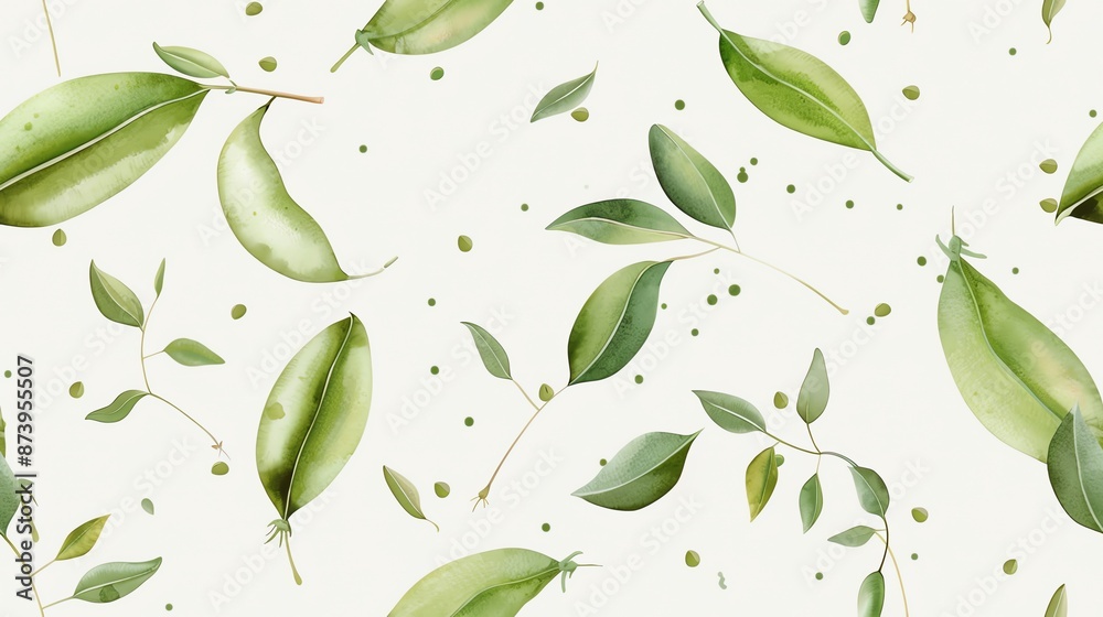 Seamless pattern of green watercolor leaves on white background, perfect for nature-themed designs and backgrounds. Seamless pattern of green watercolor leaves on white background, perfect for nature-themed designs and backgrounds.
